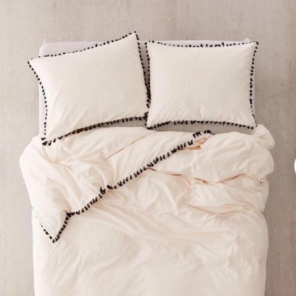 Urban Outfitters washed cotton tassel duvet cover + shams